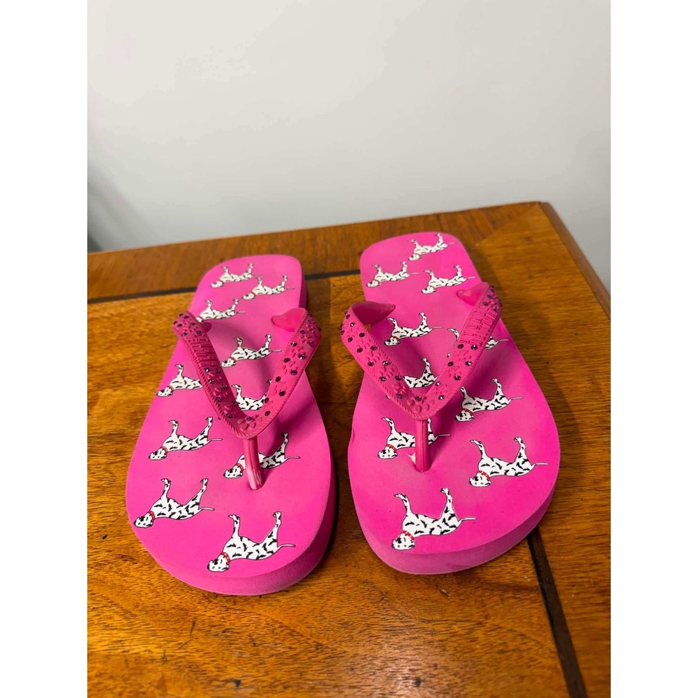 Stuart Weitzman Pink Dalmatian Print Rhinestone Strap Flip Flop Sandals Womens 6